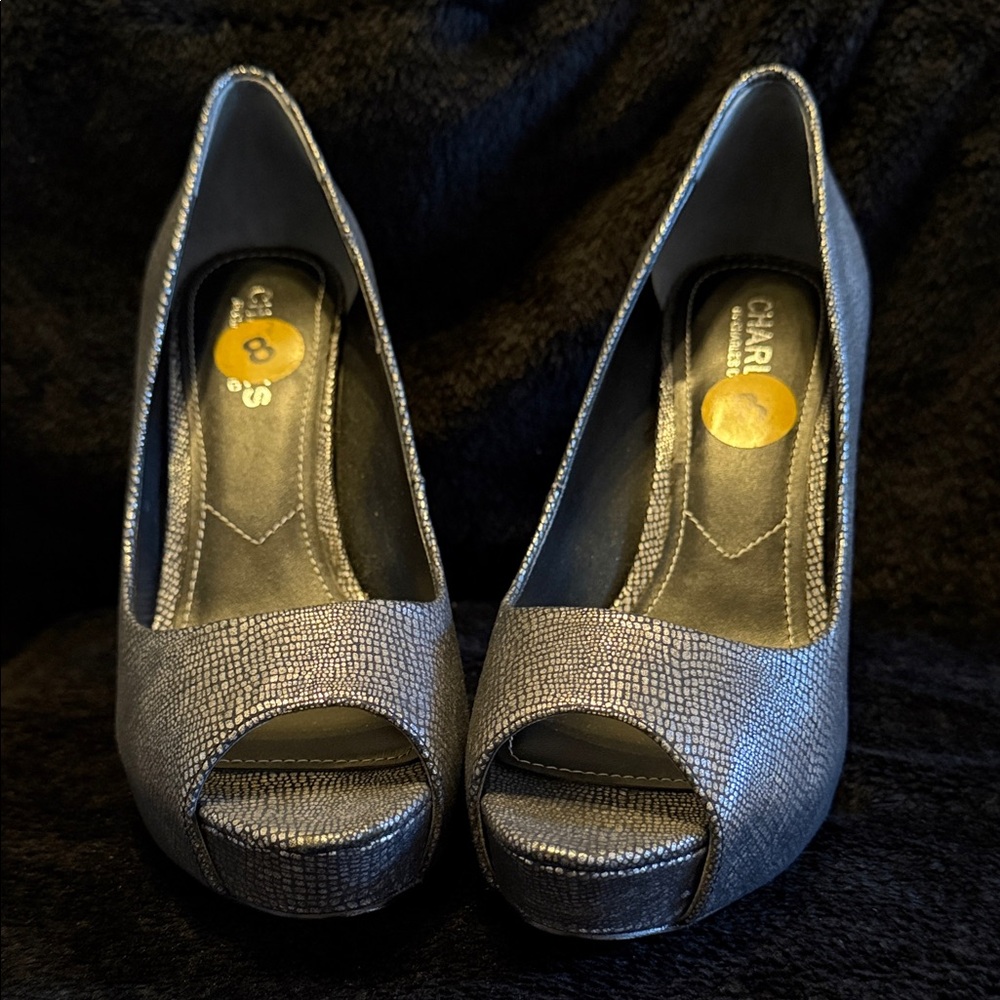 Charles David Metallic Peep-Toe Heels